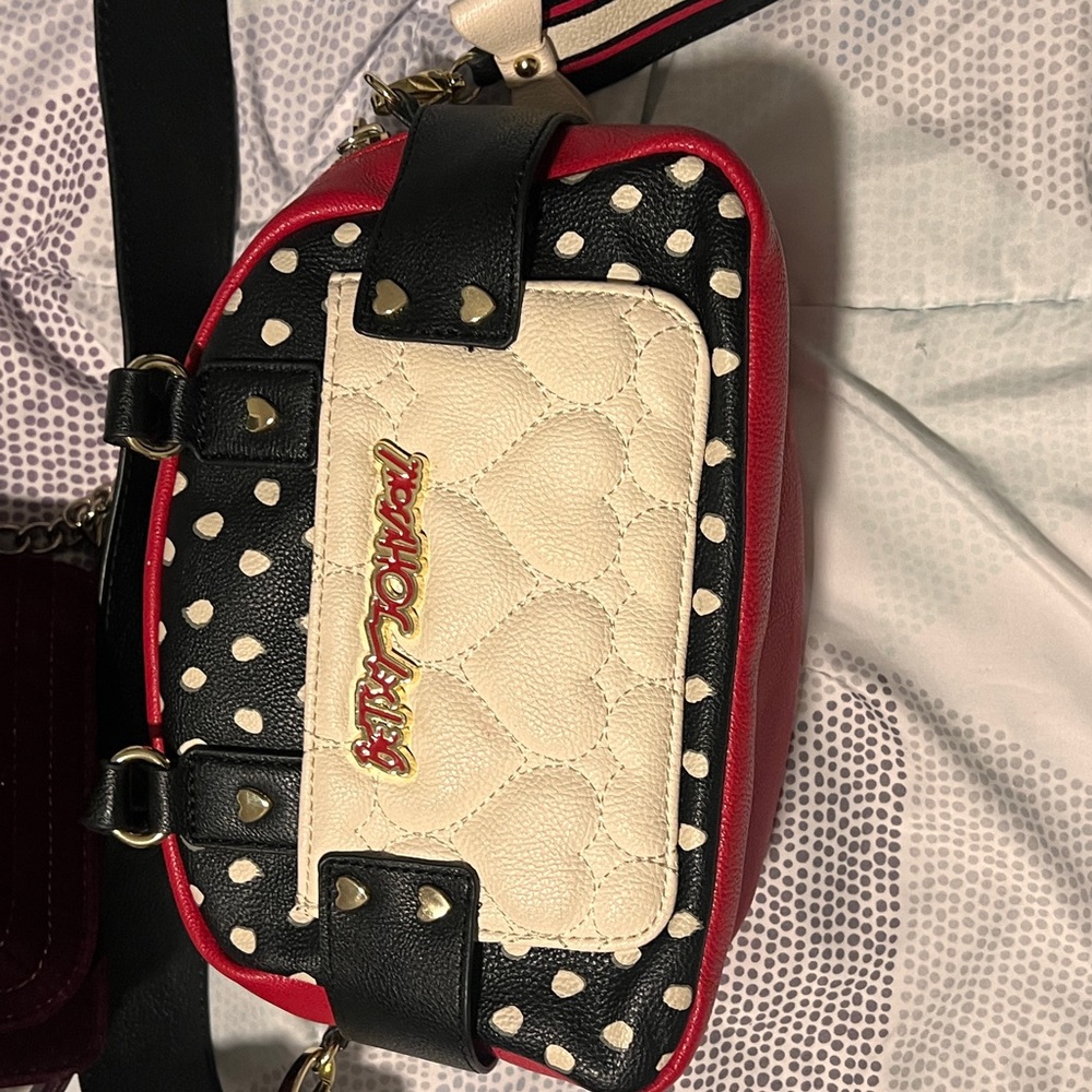 Betsey Johnson black,red, and white quilted bag